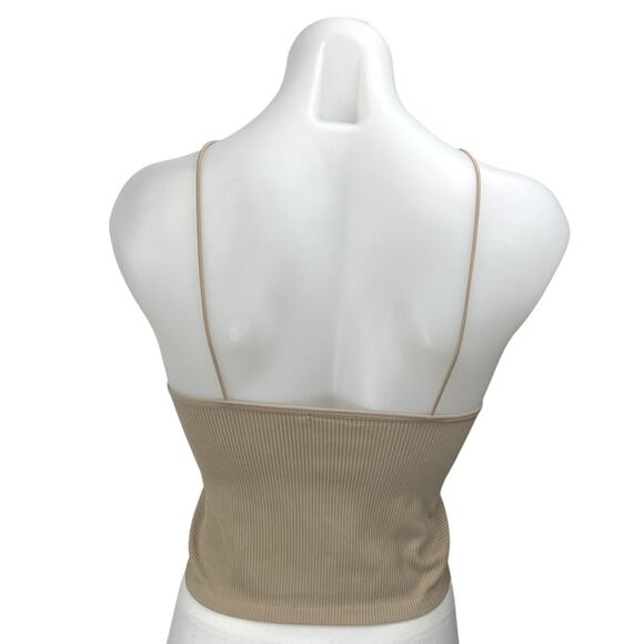 Zara Women's Beige Tan Rib Knit Sleeveless Cami Camisole Crop Tank top Size M/L - Picture 2 of 4